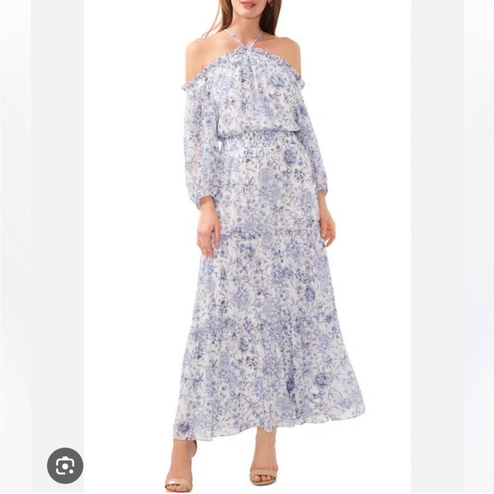 Halogen Blue Floral Off-Shoulder Maxi Dress